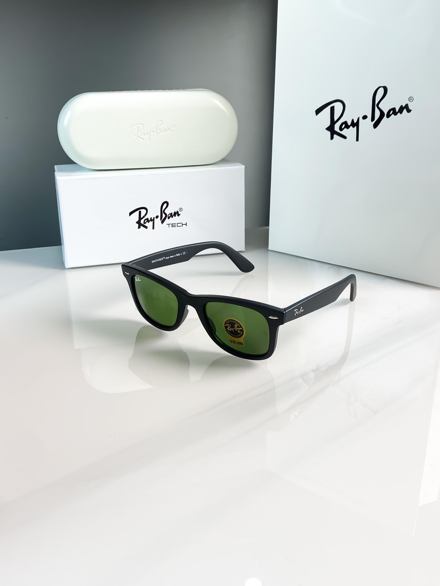 Ray Ban Green Shade And Black Wayfarer Sunglasses