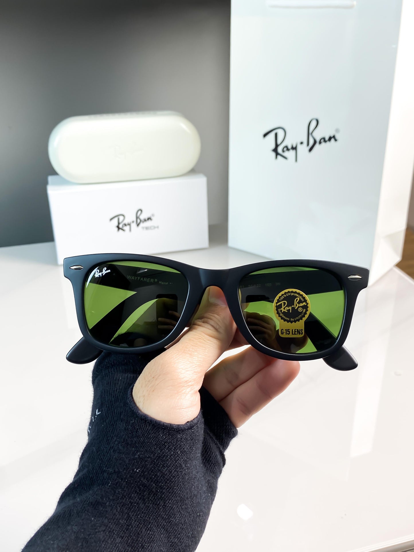 Ray Ban Green Shade And Black Wayfarer Sunglasses
