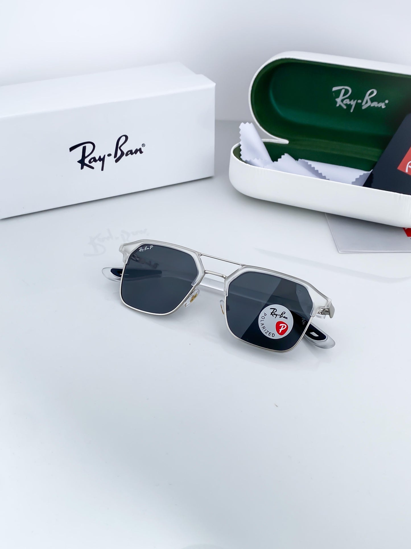 Branded Ray Ban White Frame Sunglasses
