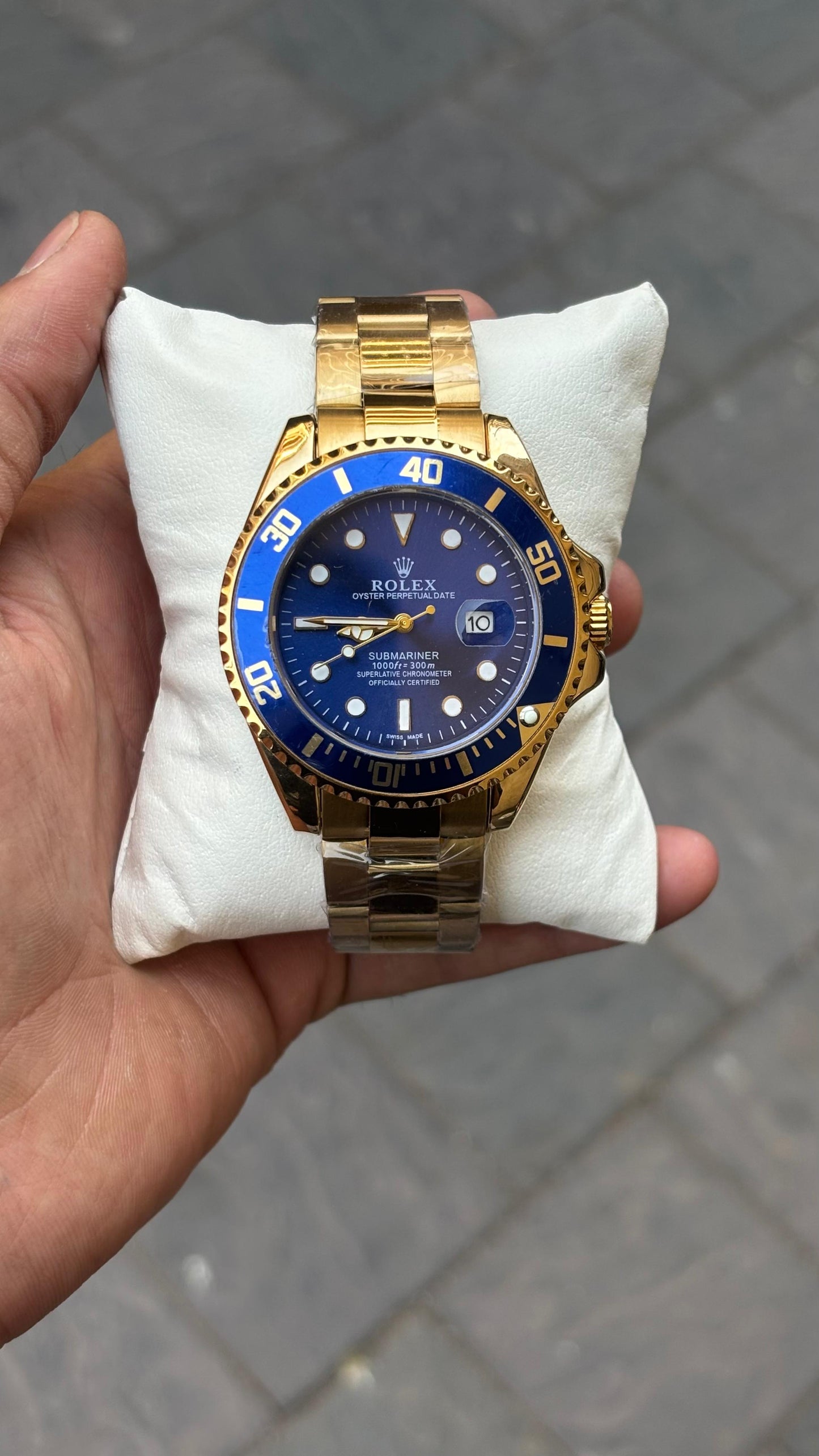 Ro lex Submariner Quartz Gold Blue Dial Watch For Men's