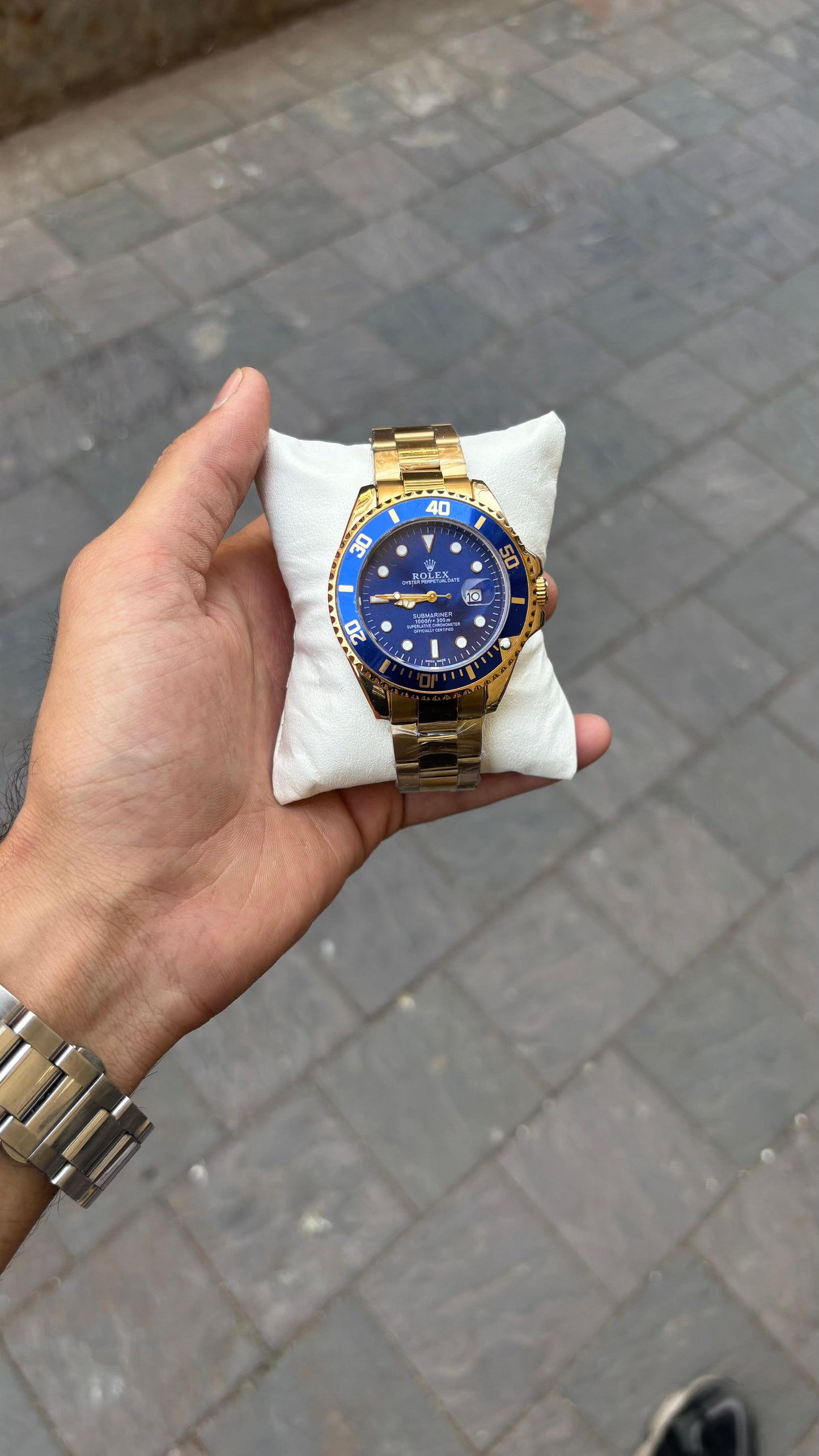 Ro lex Submariner Quartz Gold Blue Dial Watch For Men's