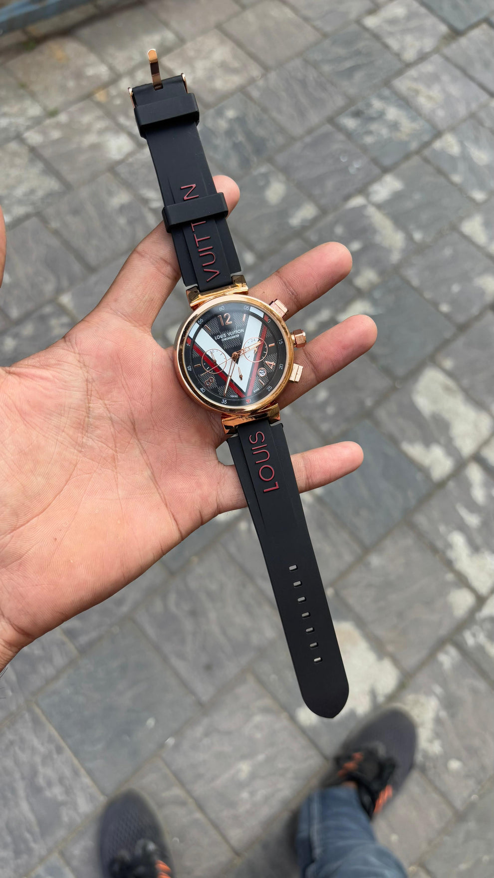 L V Chronograph Black Dial Silicone Belt Men's Watch