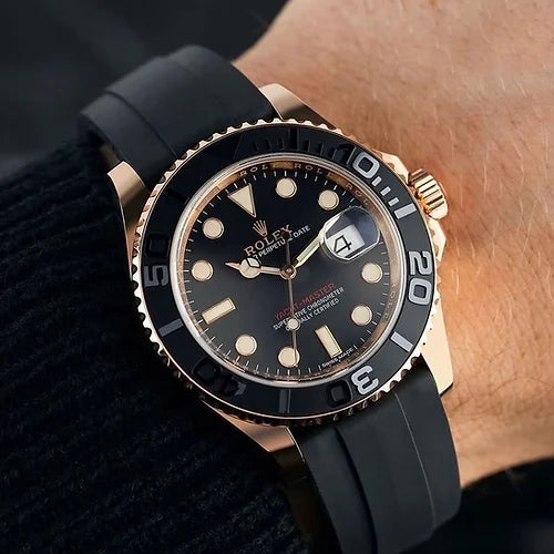 Rol-ex Automatic Black Dial Analog Quartz Leather Round Men Watch