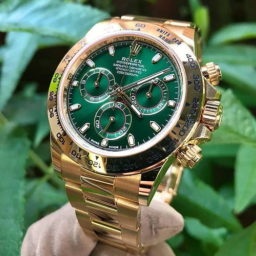 Rol-ex Automatic Golden And Green Dial Analog Chronograph Round Men's Watch