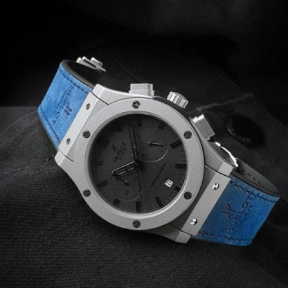 Hub.lot Black Dial Chronograph Blue Leather Belt Men's Watch