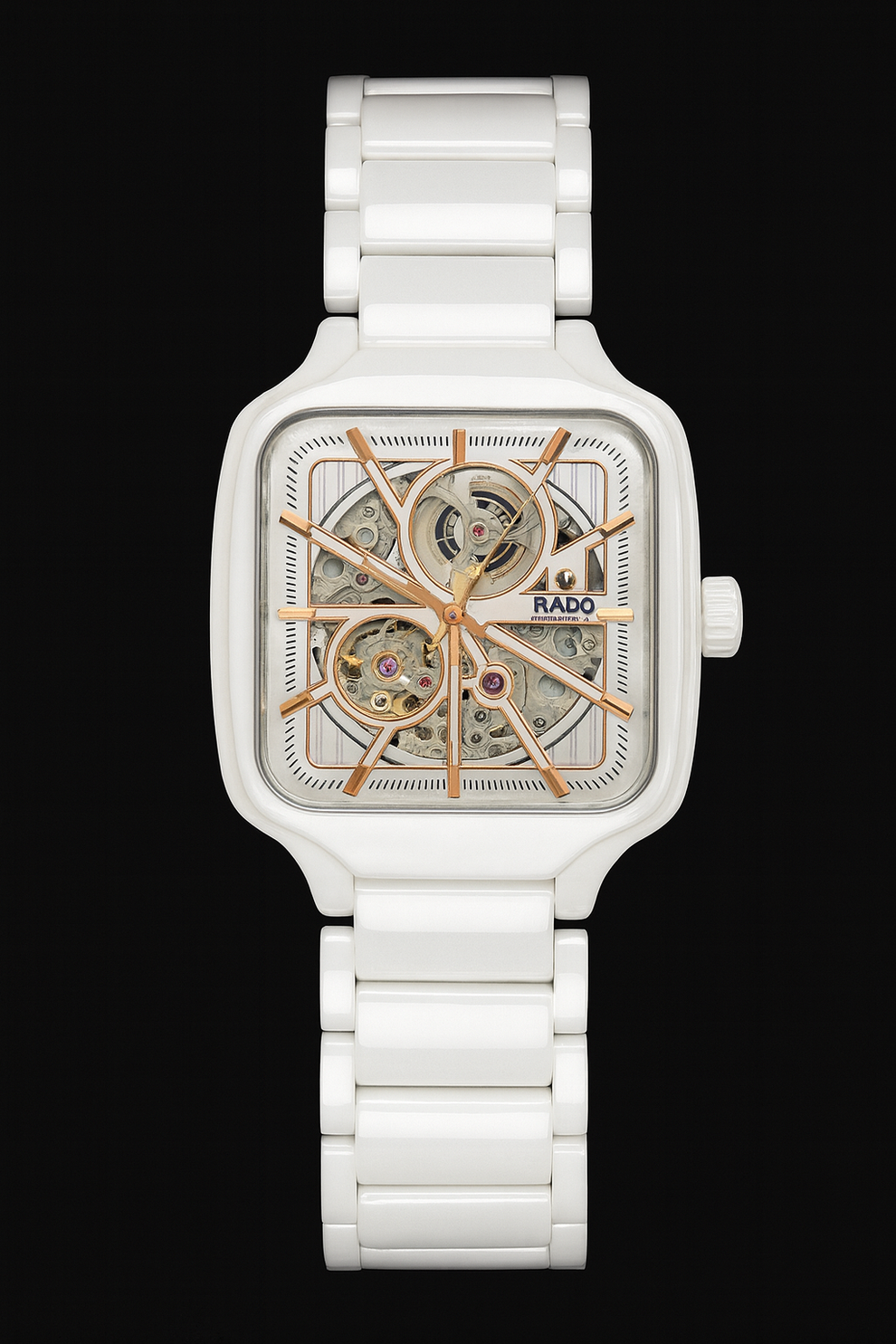 Rado White Dial Ceramic Automatic Open Heart Watch For Men's