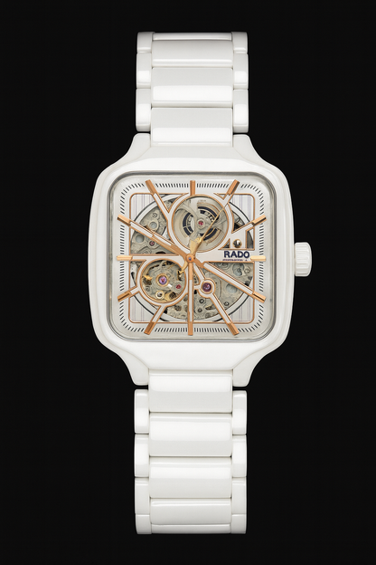 Rado White Dial Ceramic Automatic Open Heart Watch For Men's