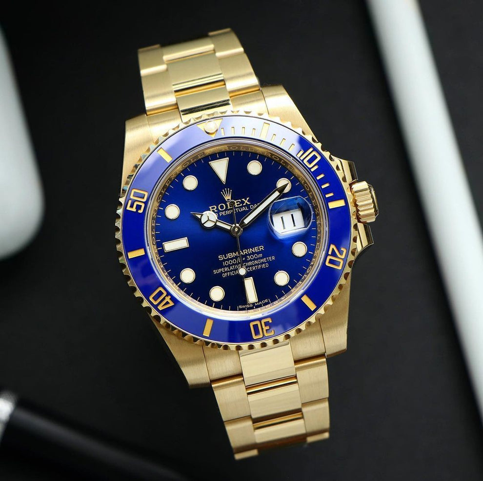 Ro lex Submariner Quartz Gold Blue Dial Watch For Men's
