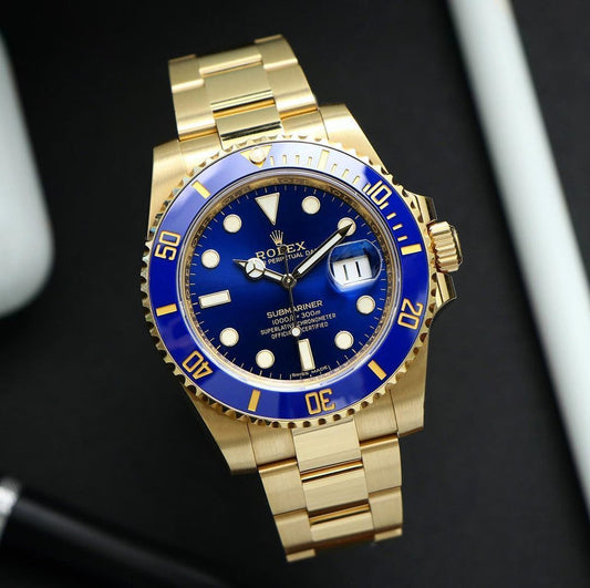 Ro lex Submariner Quartz Gold Blue Dial Watch For Men's
