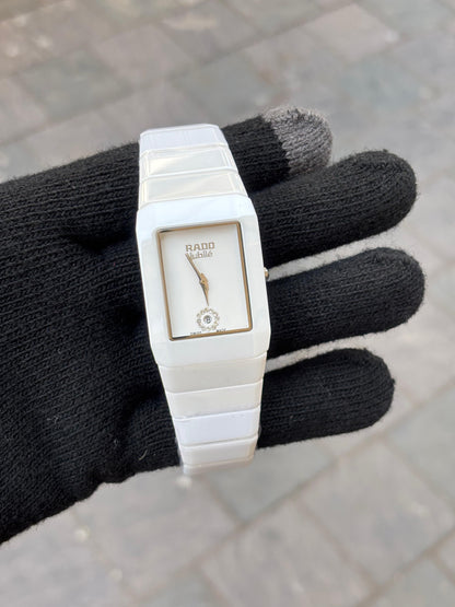 Rado Square Silver White Dial Ciramic Belt Men's Watch