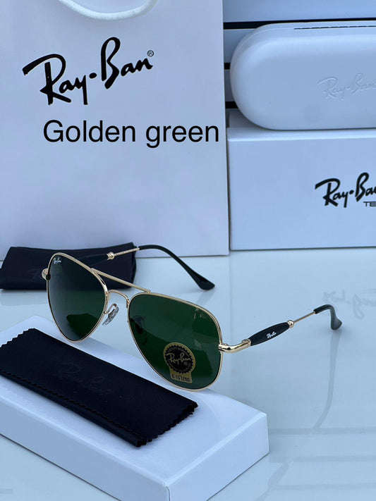 Ray Ban Golden Green Unisex Sunglasses