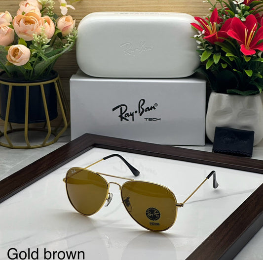 Ray Ban Brown Lens Golden Frame Sunglasses