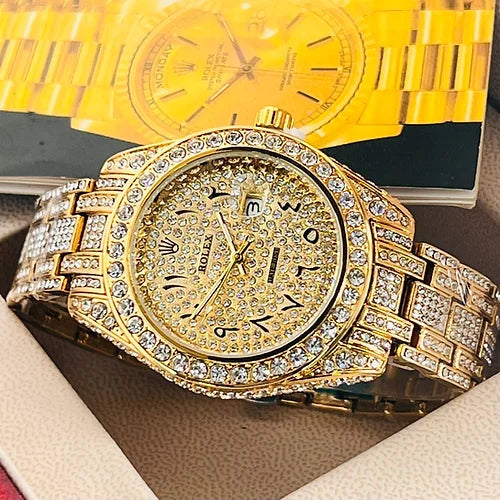 Rolex Men’s Analog Gold Arabic Numerals Diamond Watch