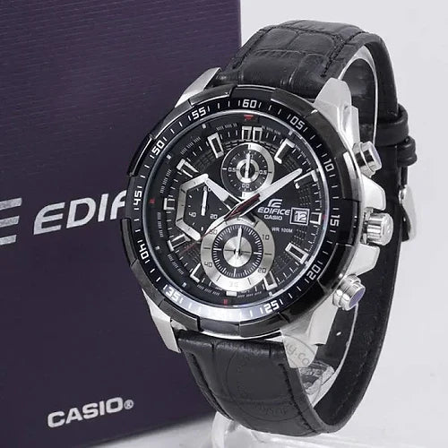 Casio Edifice Chronograph Black Men'sWatch Leather 539l 1av