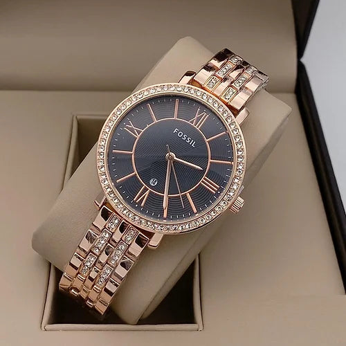 Fossil Black & Rose Gold Dial Watch For Women's