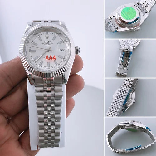 Ro lex Automatic Silver Dial Analog Silver Chain Metal Round Men's Watch
