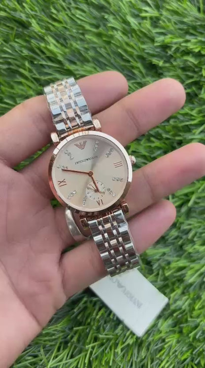 Emporio Armani Rose Gold Dial Chronograph Watch For Women's