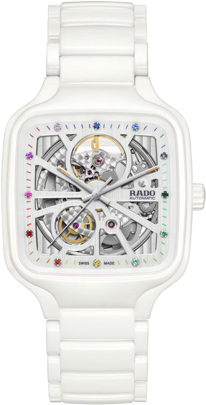 Rado White Rainbow Dial Ceramic Automatic Open Heart Watch For Men's