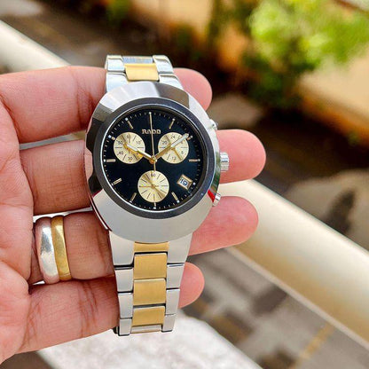 Rado Diastar Black Gold Dial Chronograph Steel High Quality Watch For Men's
